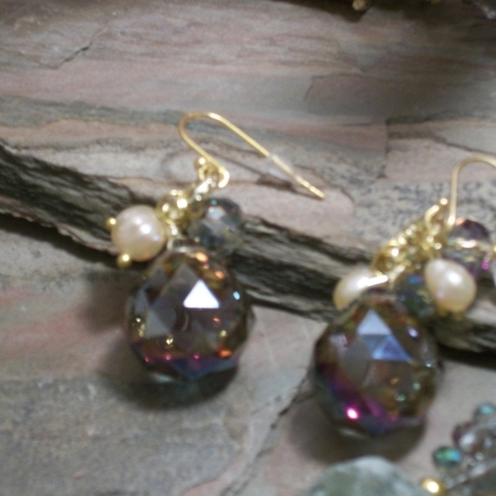 Czech Crystal Fresh Water Pearls , Gold Filled Earrings - Picture 4 of 5